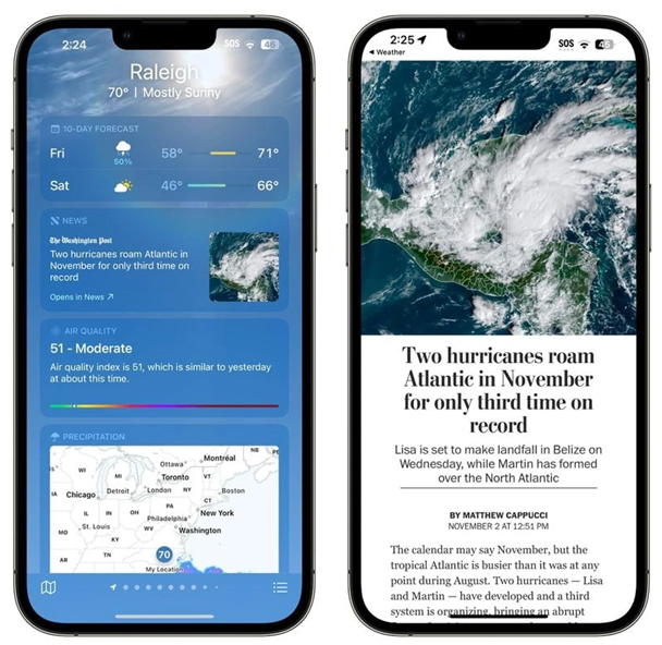 侯马苹果14维修分享iPhone 14手机如何看天气时顺带看新闻 